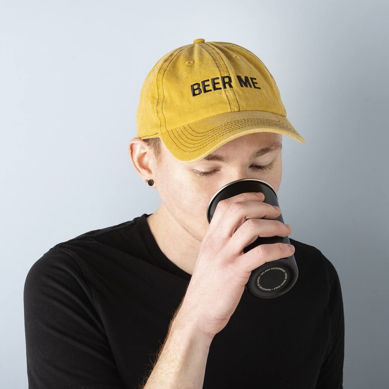 Primitives by Kathy Standard Baseball, Beer Me, Stonewshed Yellow, One Size, Adjustable Metal Buckle