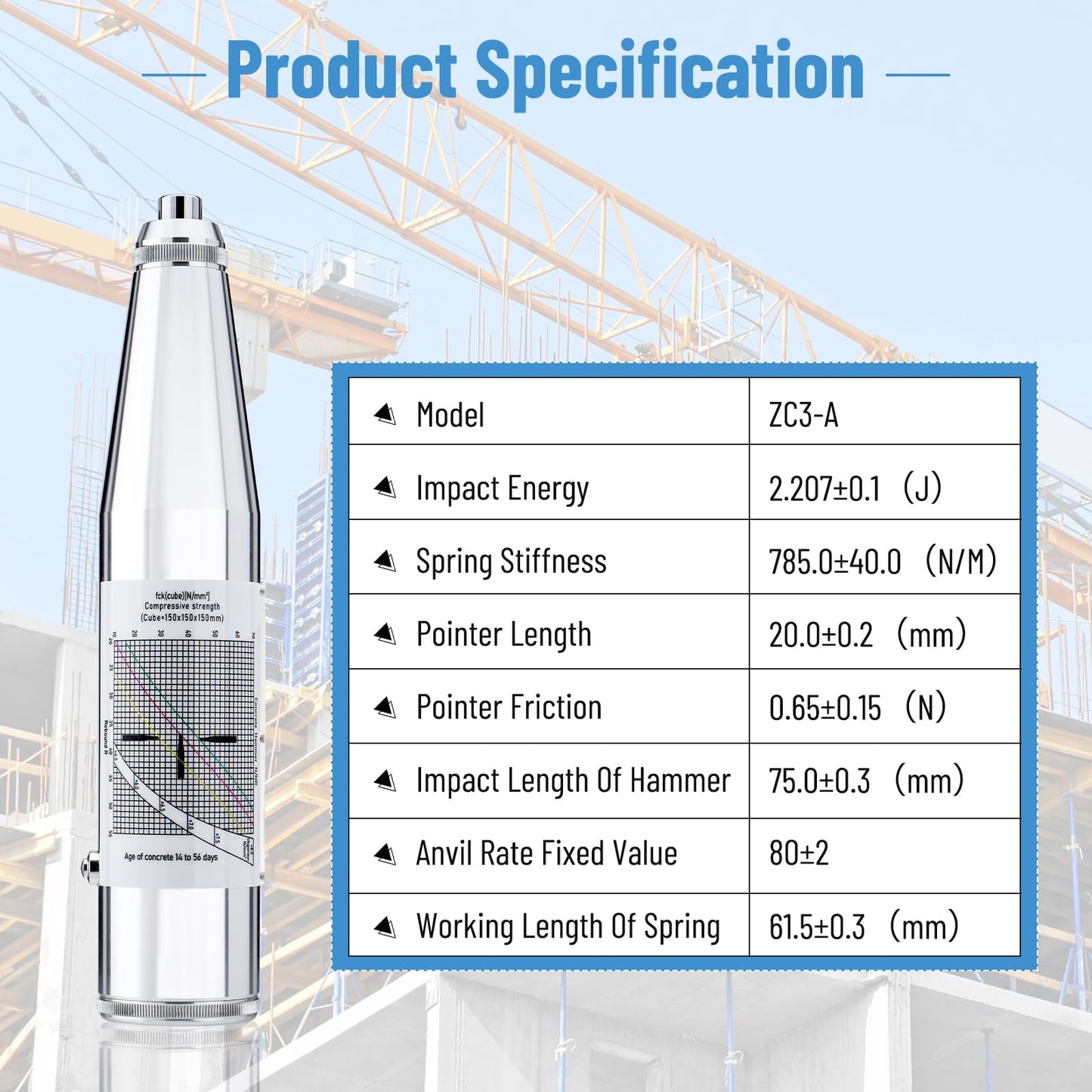 eLabPal Concrete Rebound Hammer, Concrete Hammer Tester, 10-60Mpa (1450-8702psi), Concrete Tester Portable Resiliometer Test Meter Tool, Type N