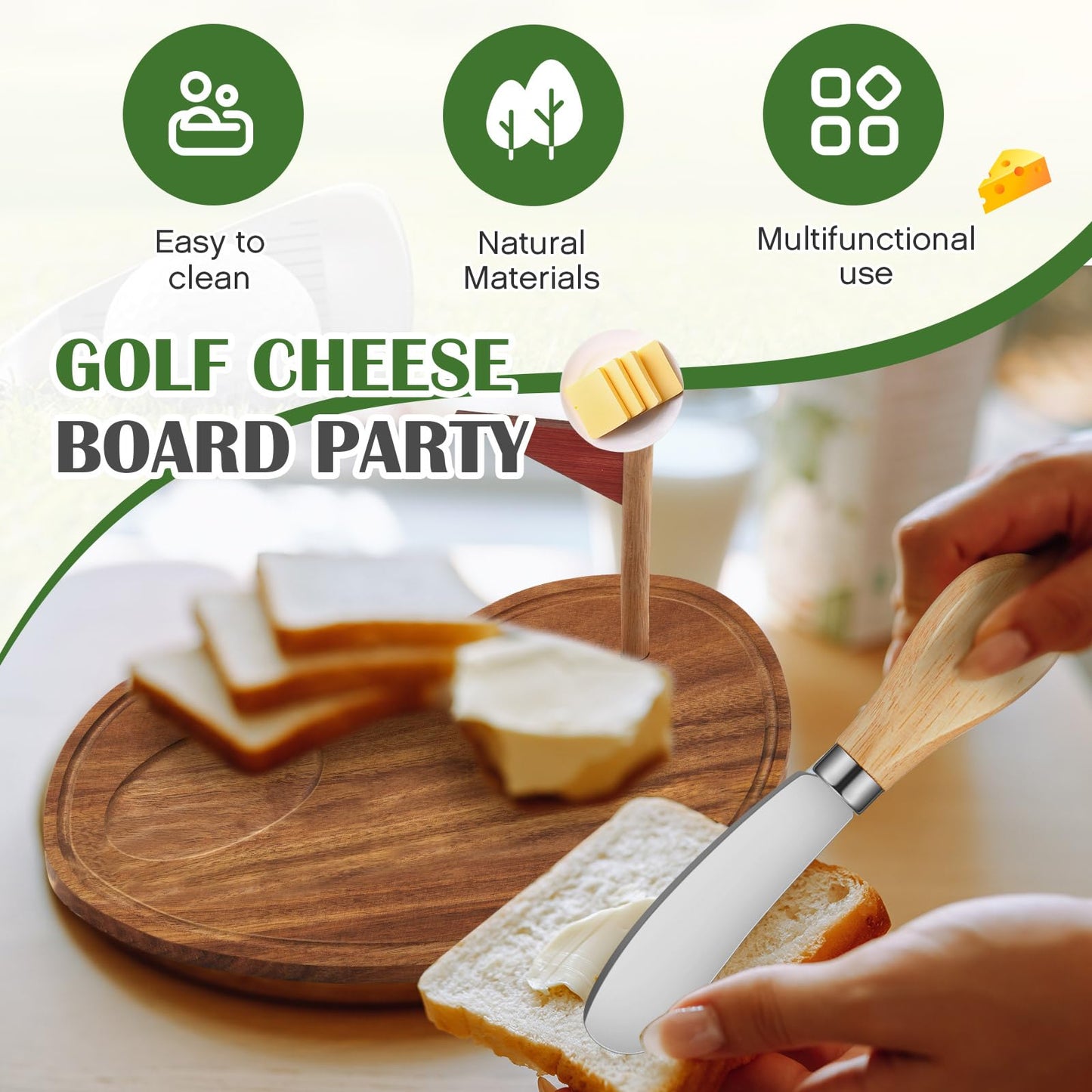 Ziliny Golf Cheese Board Gift Set Father Day Gift for Dad Party Favor Prizes Charcuterie Wood Board with Knives and Box for Party Tournament Birthday Game Game(9.8" x 7.7", Acacia Color)