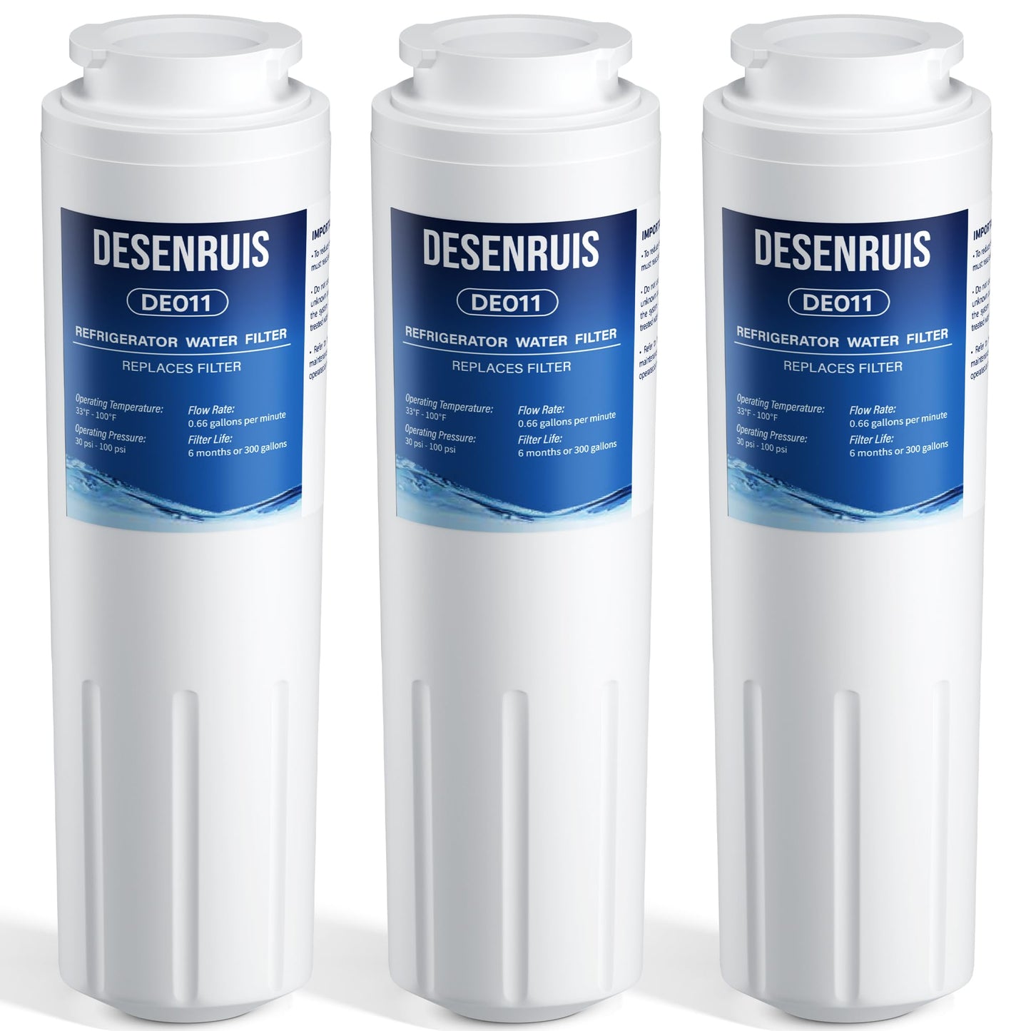 UKF8001 Replacement Compatible with Filter 4, EDR4RXD1, 4396395, UKF8001AXX, UKF8001AXX-200, UKF8001AXX-750, PURICLEAN II, Reduces 99% Chromium, Lead, PFOA and PFOS, 3 Pack, By DESENRUIS