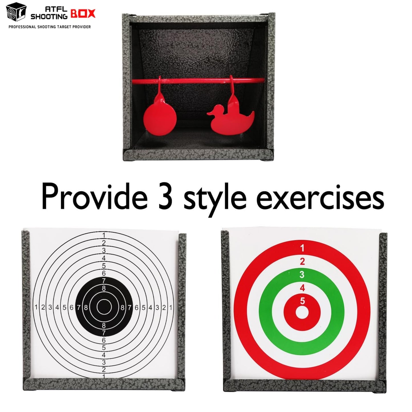 Atflbox BB Trap Target with 20pcs Paper Targets and Resetting Metal Shooting Target for Airsoft Pellet Gun Rifle BB Gun