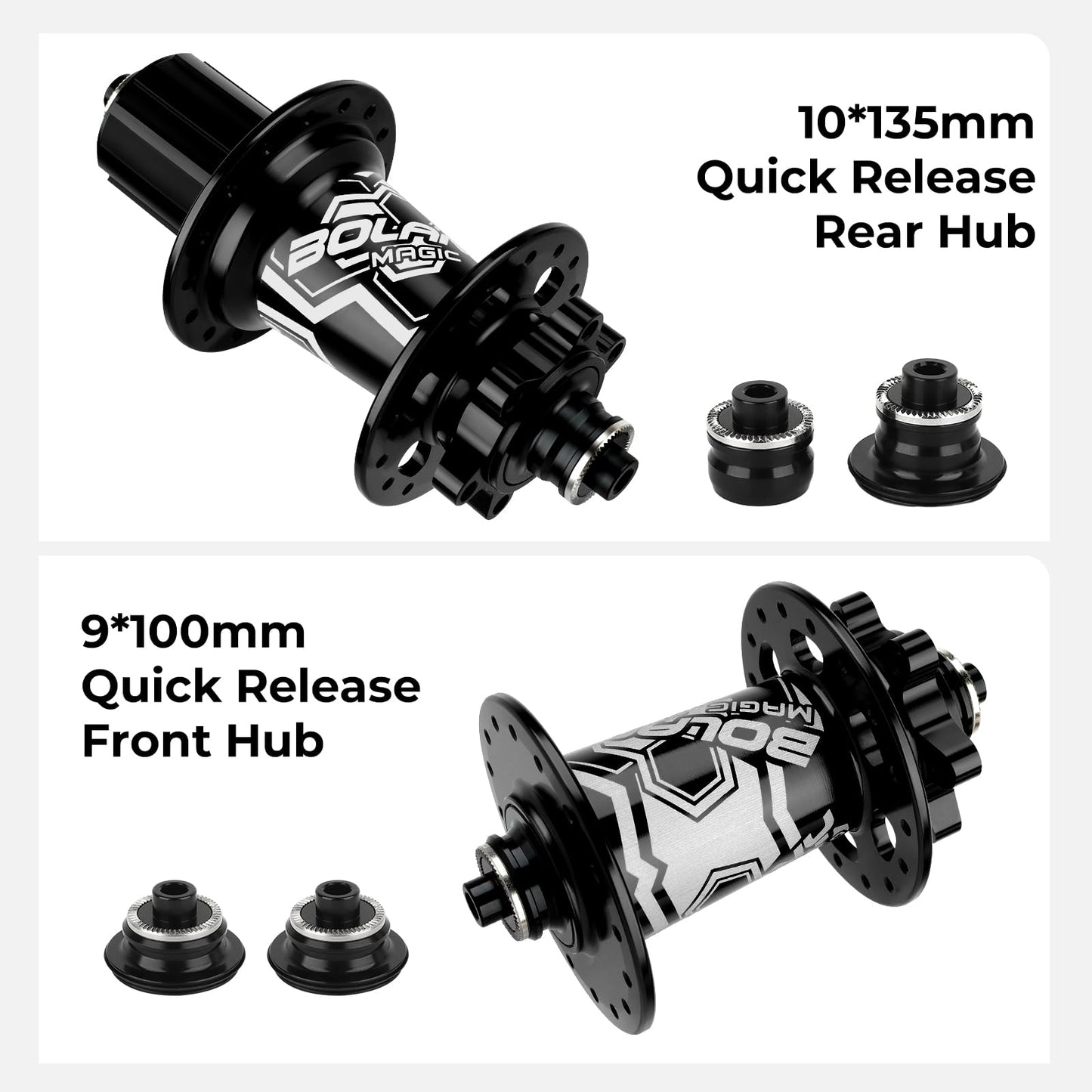 VIARON X7 MTB Bike Hub Disc Brake Hubs Front Rear HG 8/9/10/11/12 Speed+Quick Release Lever 6 Claws 32 Holes 108 Clicks (Black)