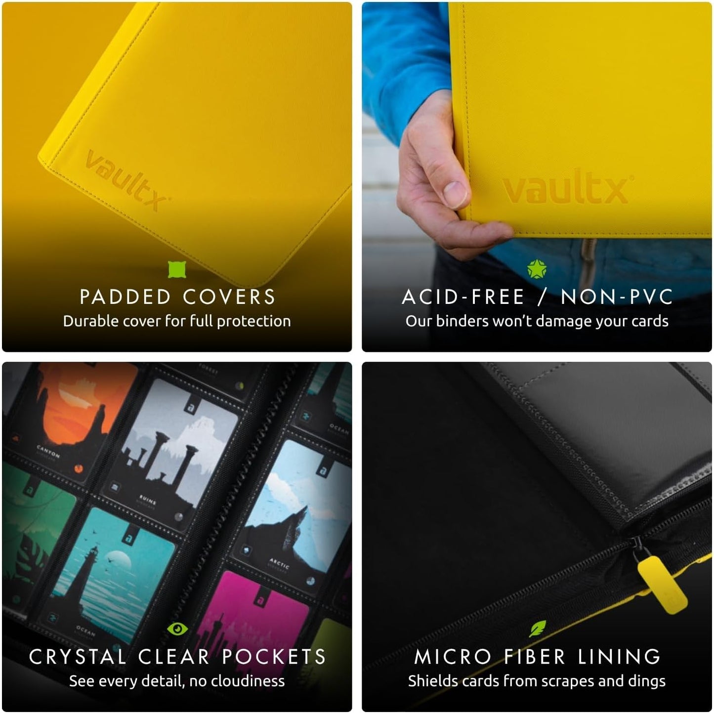Vault X 9 Pocket Trading Card Zip Binder - Premium Exo-Tec Material, Holds 360 Cards, Yellow