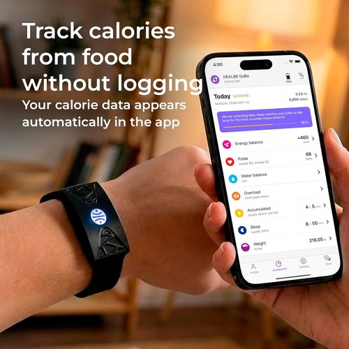 HEALBE Calorie Tracker - Smart Band for Automatic Calorie Intake | 24/7 Heart Rate, Waterproof, App-Connected
