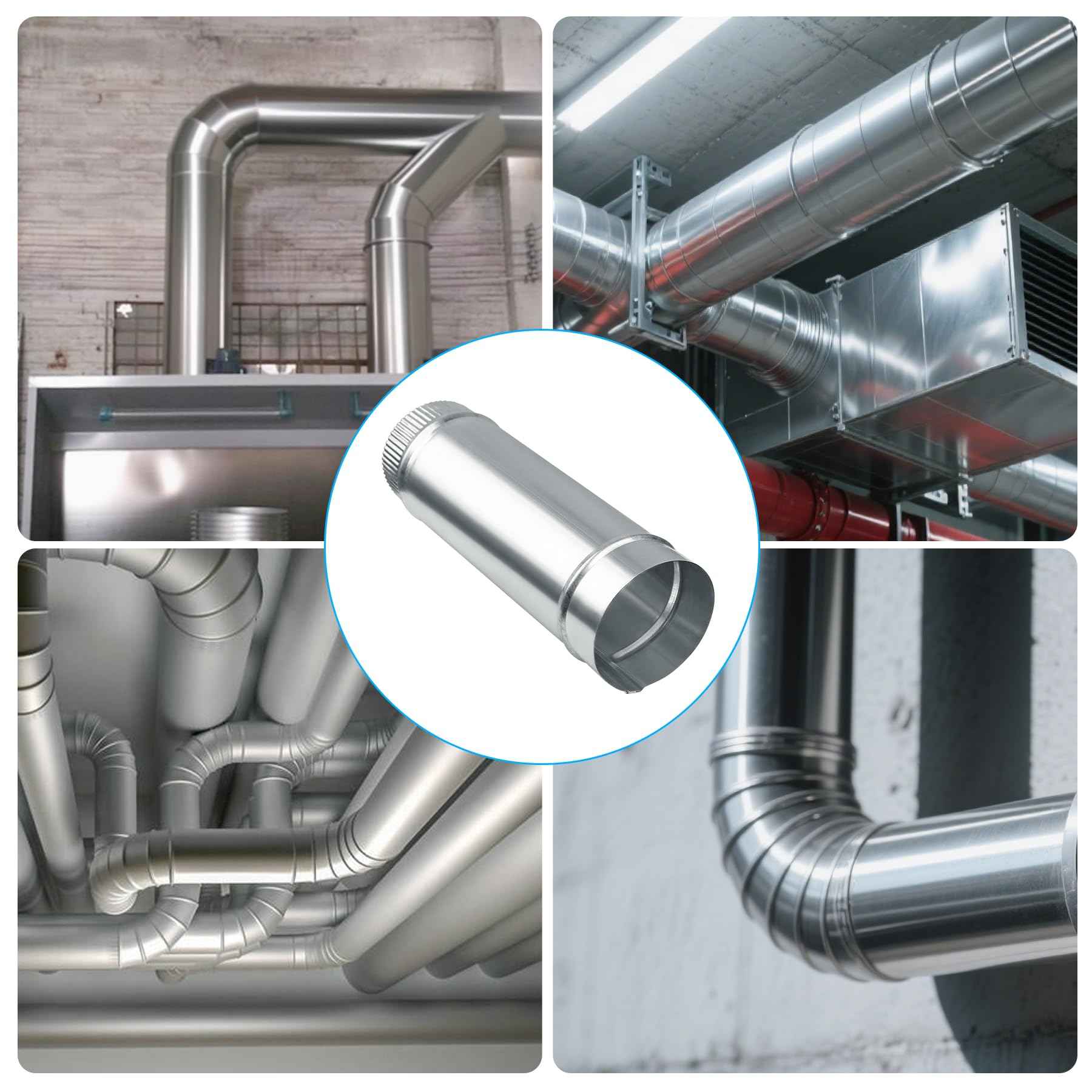 Evecad 4 Inch Round Dryer Duct, Straight Rigid Galvanized Steel Extendable Duct, Extension Connector for Ventilation Equipment