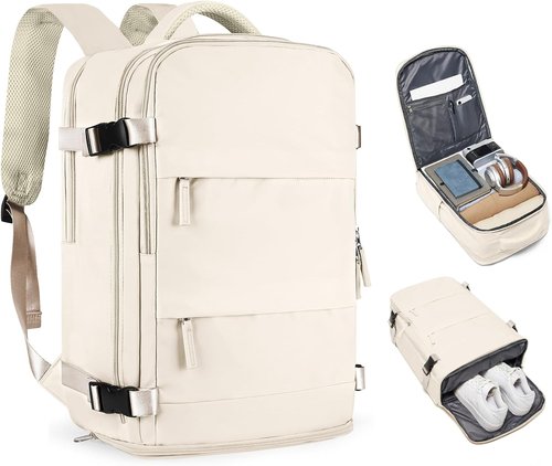 Coofay Beige Travel Backpack - Airline Approved Waterproof Carry-On Bag for Men & Women