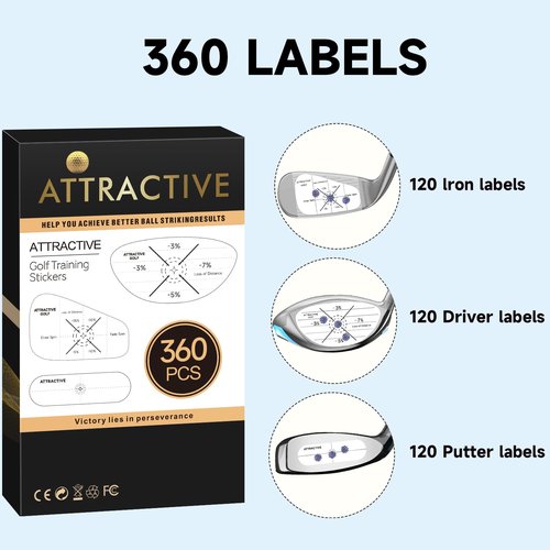 ATTRACTIVE Golf Impact Tape Set, 360 Pcs Club Impact Stickers for Golf Clubs, Self-Teaching Sweet Spot and Consistency Analysis, Useful Training Aid Improve Swing Accuracy (360)