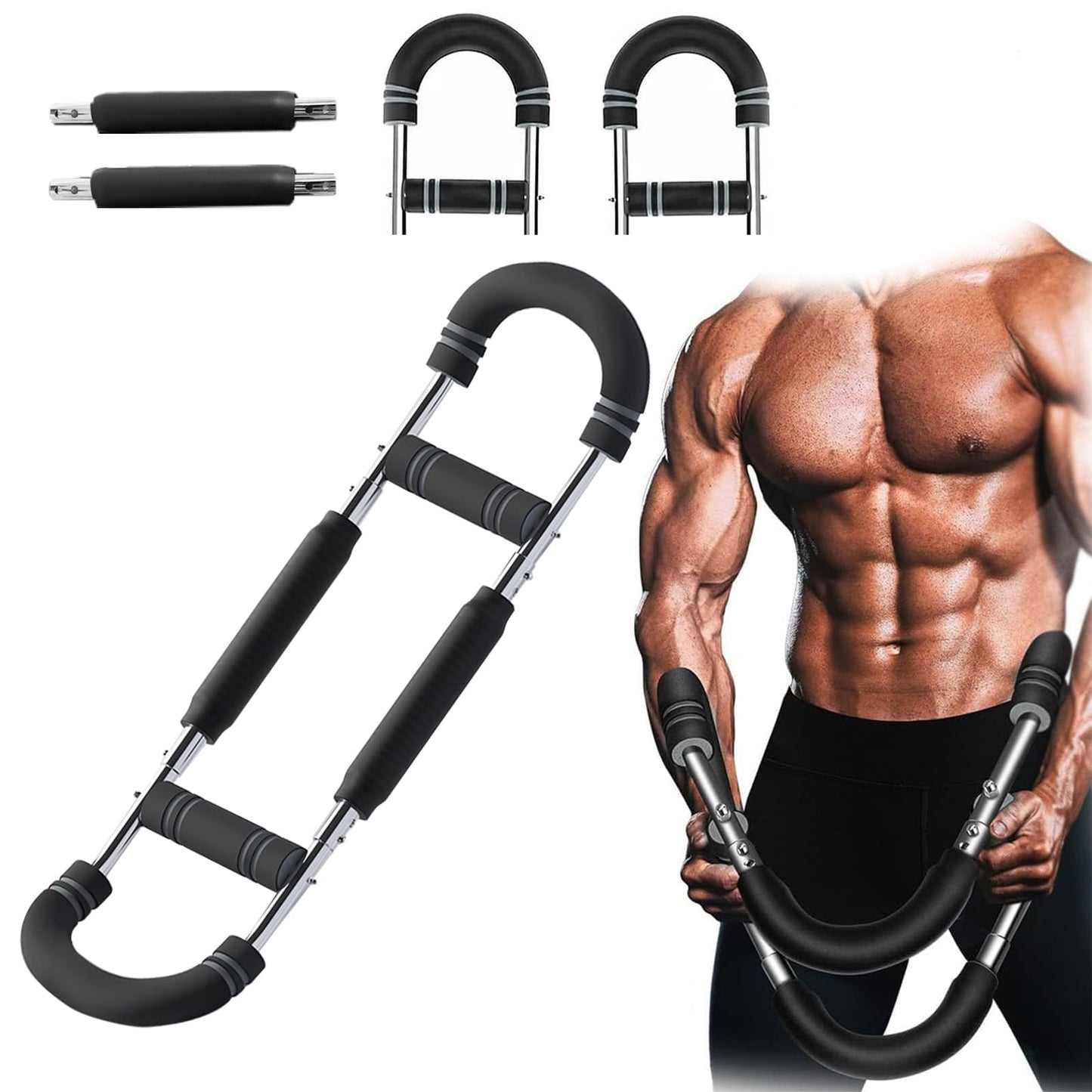 Adjustable Twister Arm Trainer - 30-50kg (60-110lbs) Resistance, Portable Power Bar for Chest, Arms, Back & Full Body Workout - Home Gym, Travel, Outdoor Strength Training Equipment (Gray)