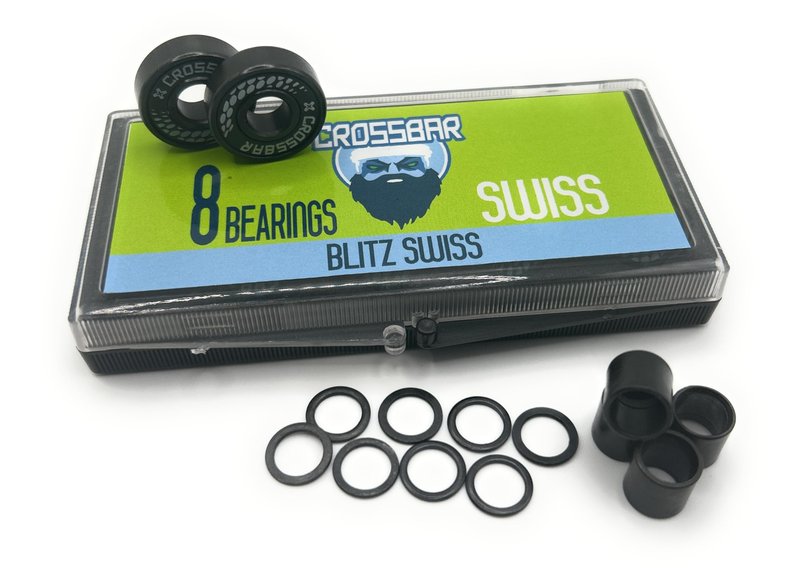 Crossbar Blitz Inline Hockey Bearings – Swiss Style – 8 Pack w/Spacers & Washers – Premium Smooth Speed