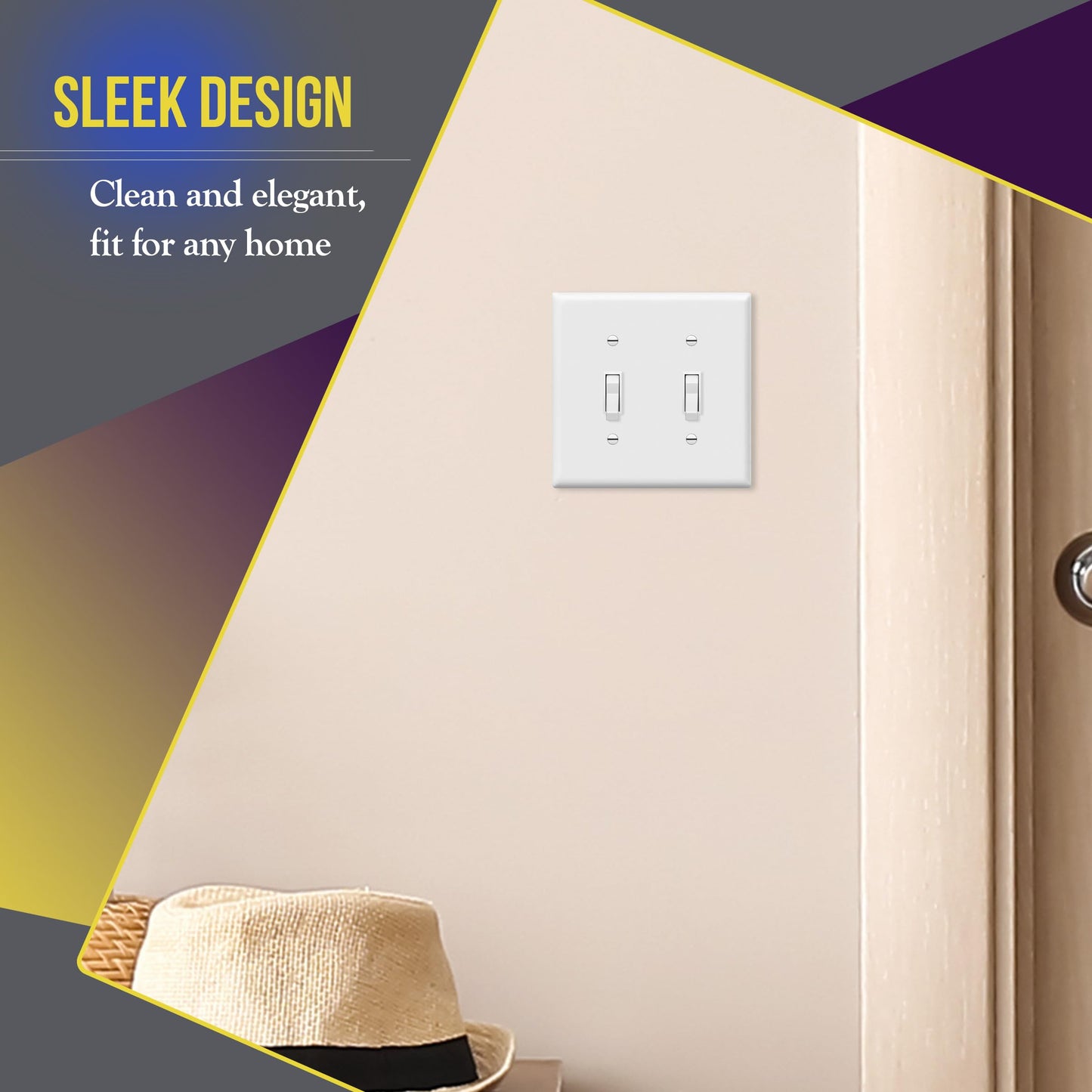 ENERLITES Double Toggle Switch Cover, Two Gang Light Switch Wall Plate, Standard Size 2-Gang 4.5" x 4.5", Unbreakable Polycarbonate Thermoplastic, UL Listed, 8812-W-5PCS, White (5 Pack)