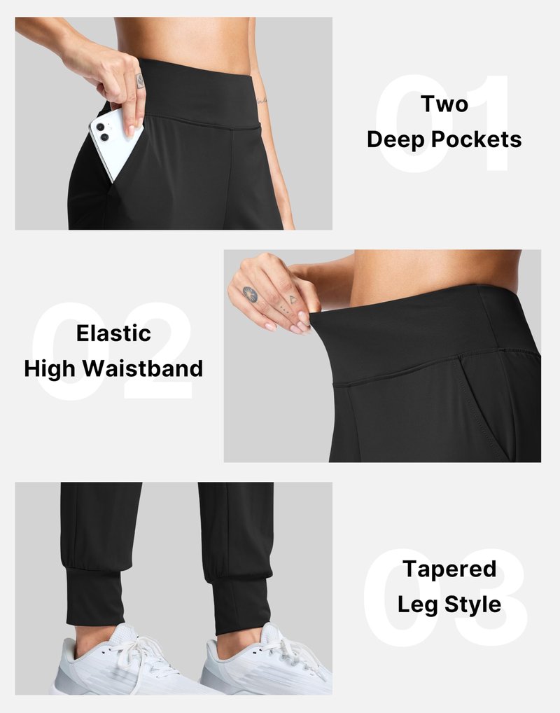 SANTINY Women's Joggers Pants with Pockets Lightweight High Waisted Athletic Gym Workout Pants for Women Yoga Travel (Black_L)