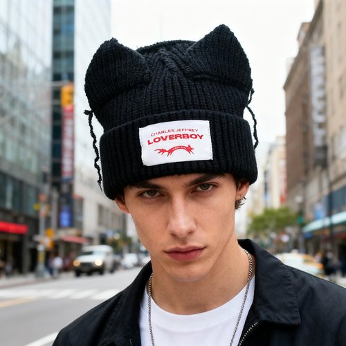Knitted Beanie Hat for Women Men Cute Bunny Long Ear Hat Slouchy Cat Ear Hat Crochet Fluffy Winter Warm Rabbit Y2k Skull Cap