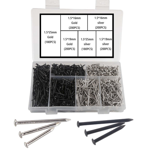 newlng 1160pcs Small Nails Assortment 1.5mm Thick Black & Silver DIY Nails for Wood Tiny Nail for String Art Wood Crafts Jewelry Box Decorations 1.5 x15mm 1.5 x 20mm 1.5x25mm
