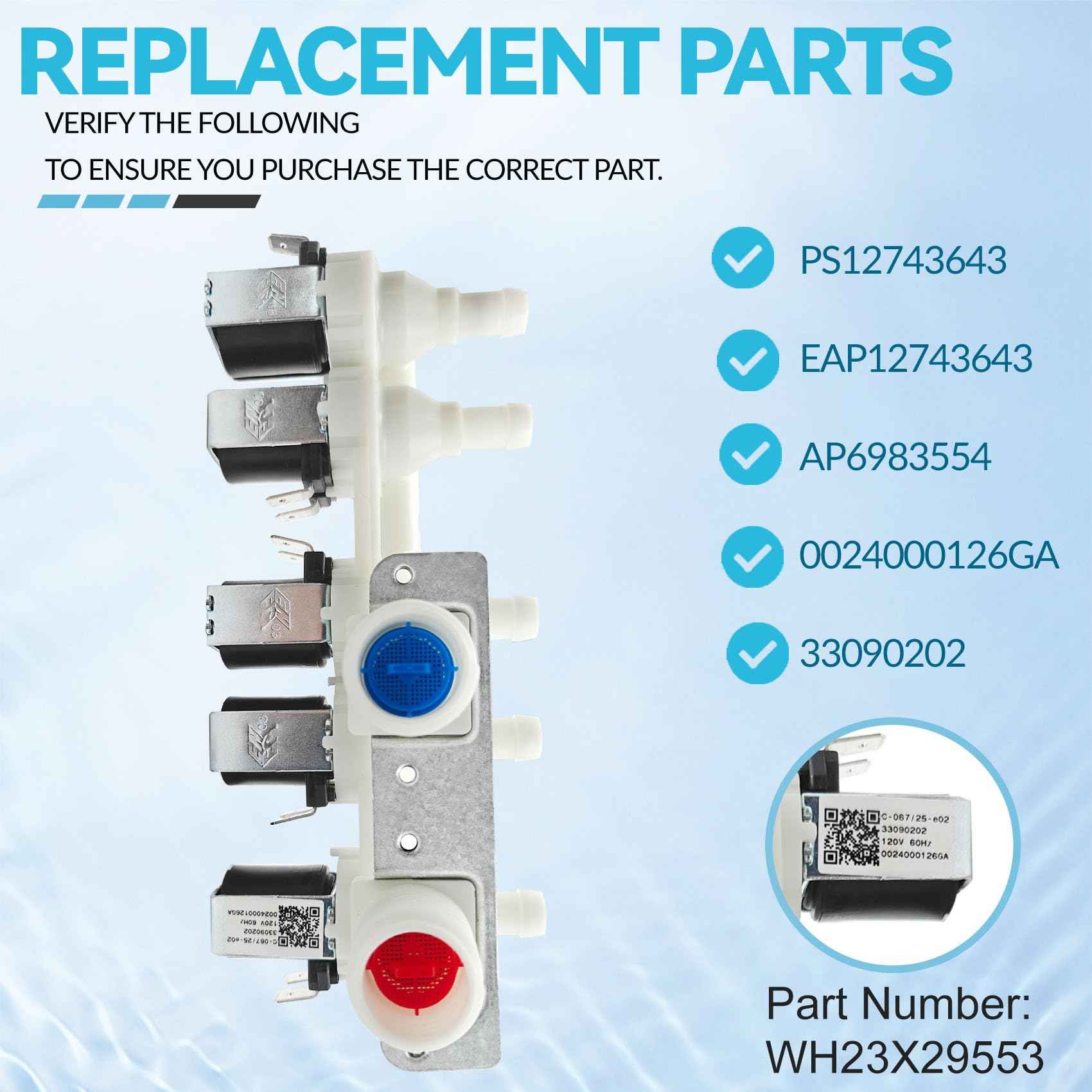 WH23X29553 Washer Water Inlet Valve for GE Washiung Machine, Washer Replacement Parts AP6983554 PS12743643 EAP12743643 0024000126ga 33090202, for GE GFW850SPN0RS GFW650SPN0SN PFW950SPT0DS valve