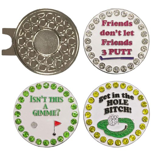 Giggle Golf Bling Golf Ball Marker Pack with Hat Clip – Funny Putting Sayings Sparkly Markers for Women Golfers – Fun Golf Gift with Organza Bag & Bonus Hand Cream