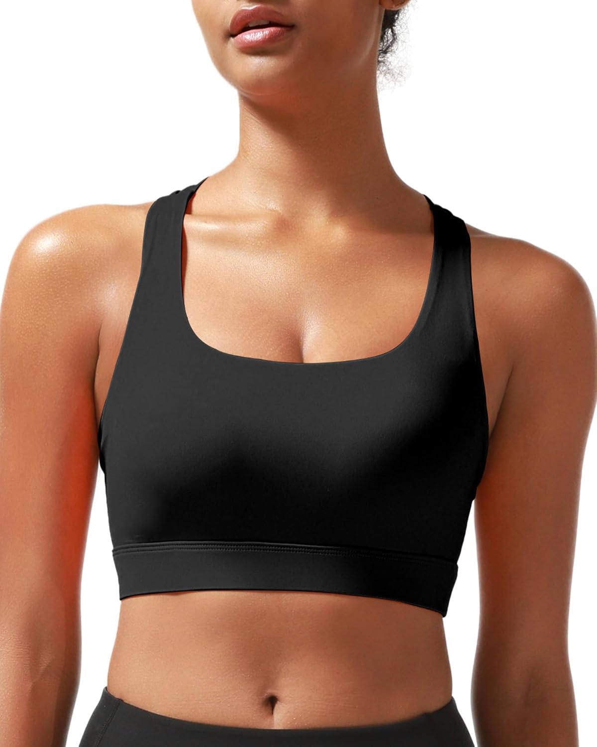 RUNNING GIRL High Support Sports Bra - Scoop Neck Strappy Design with Moulded Cups for Active Women
