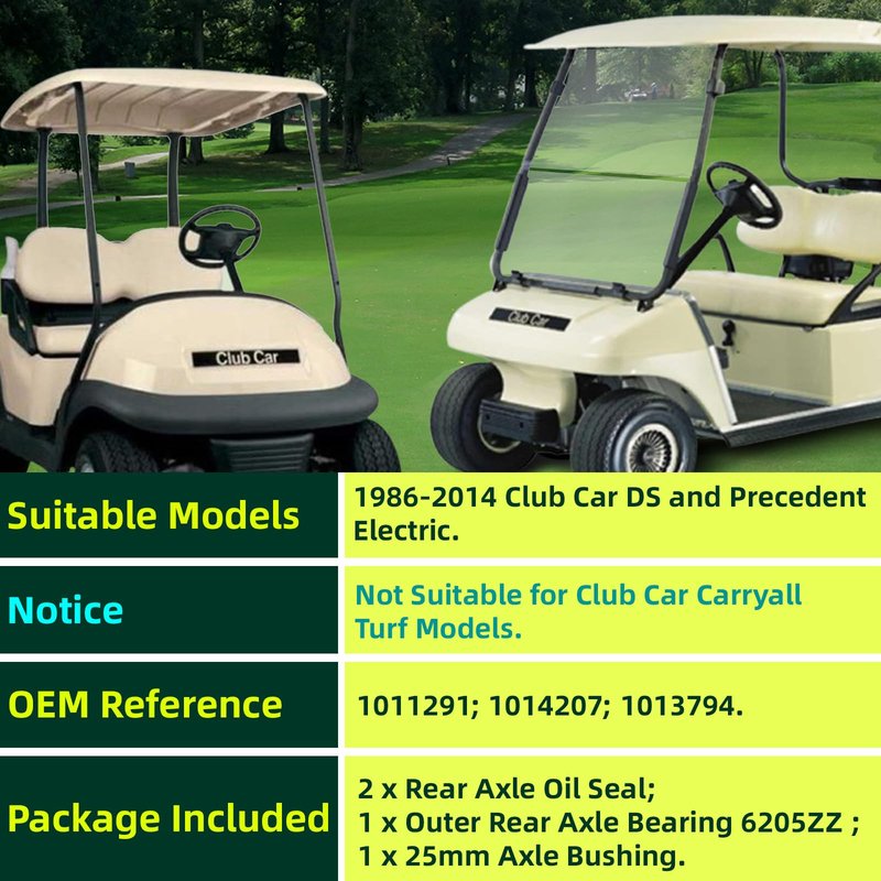 Panglong Golf Cart Rear Axle Bearing Bushing & Oil Seal Kit Fits Club Car DS & Precedent 1986-2014 Electric Model, OEM 1011291, 1014207, 1013794