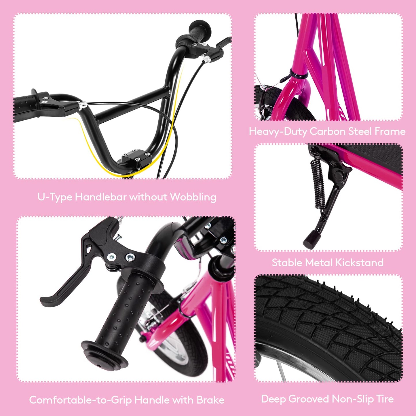 Goplus Youth Kick Scooter, Kick Scooter W/ 12-Inch Air Filled Wheels, Carbon Steel Frame, Adjustable Handlebar, Front and Rear Dual Brakes, Ride On Toys for Adults Teens (Pink)