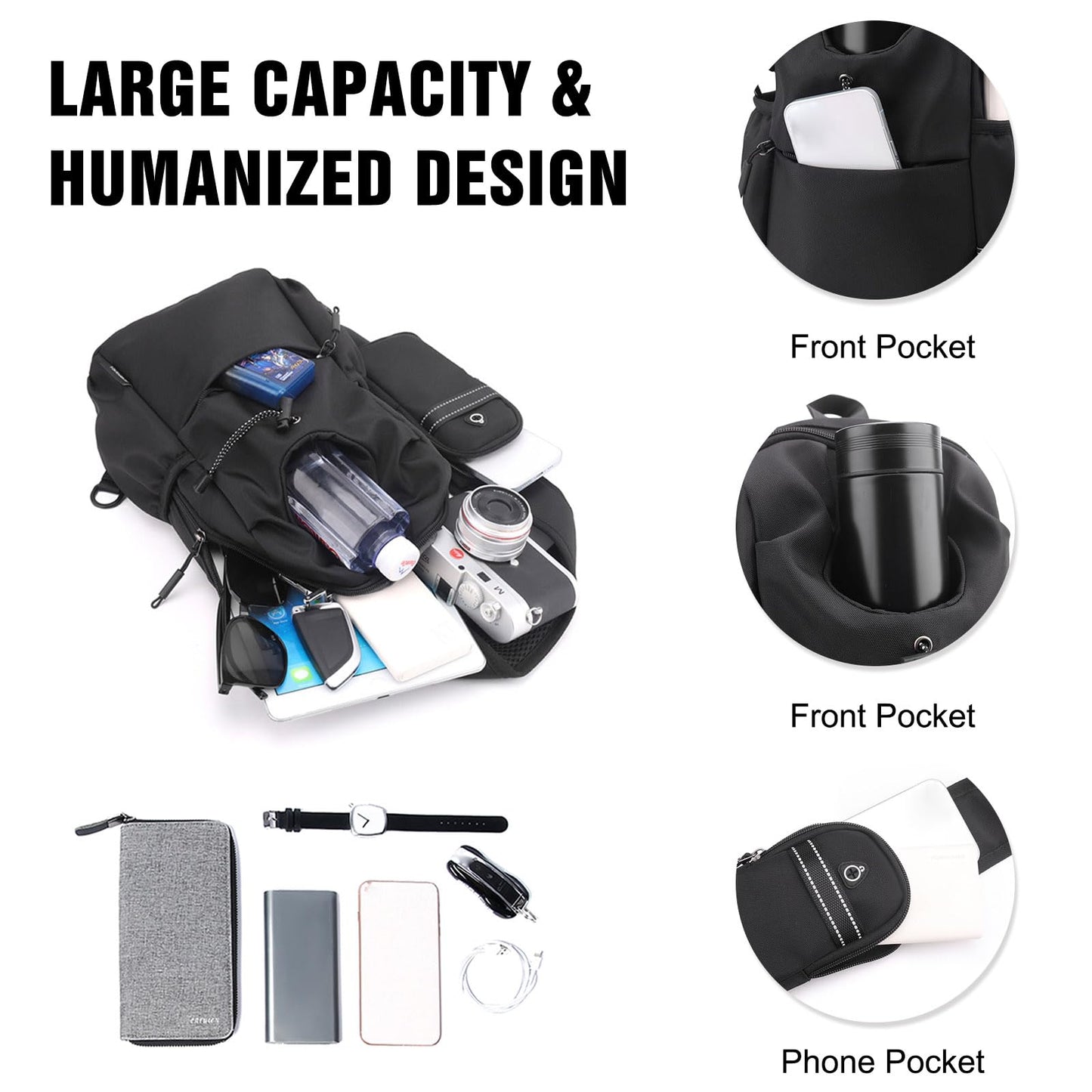 FANDARE Sport Sling Bag Men Chest Pack with Shoulder Pocket Women Versatile Motorcycle Crossbody Sling Bag Cover Pack Carry Body Wallet for Hiking Running Outdoor Travel Daypacks Dark Grey