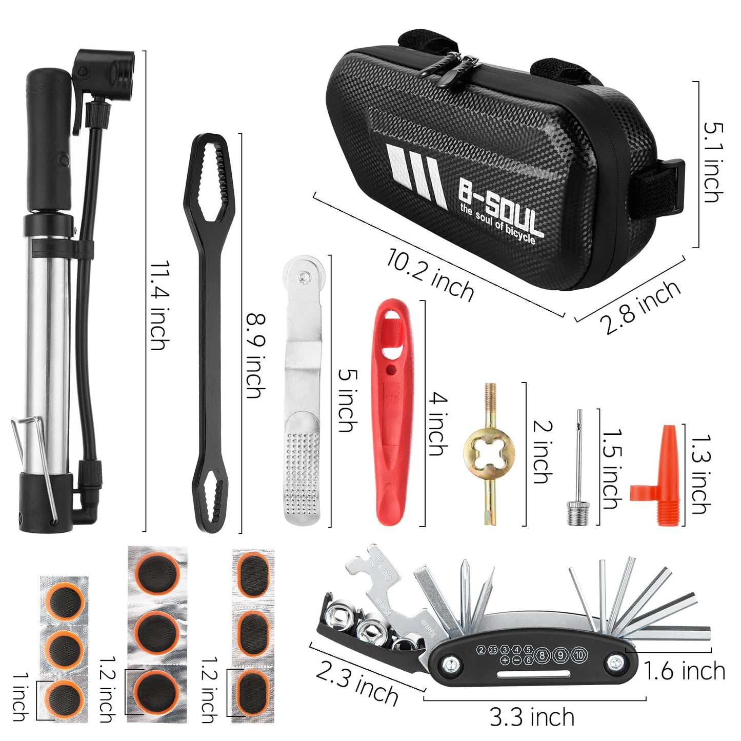 Complete Bike Repair Kit with Waterproof Bag & Stable Foot-Peg Tire Pump | Essential Bicycle Tool, Patch Kit & Multi Tool for Road, Mountain Bike Emergency Roadside Maintenance