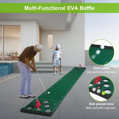 Chriiena Golf Putting Game Set, Putting Green Pong Game Mat Include 6 Balls, 1 Portable Bag, 2 Flags & Cups for Indoor Outdoor Backyard Party Use (Green)