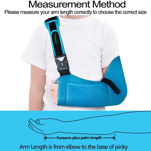 KONSEDIK Arm Sling for Kids - Adjustable Breathable Shoulder Immobilizer with Pockets,Supports Rotator Cuff Injury,Wrist,Elbow,Clavicle Fracture Recovery,Post-Surgery Sling for Left or Right Arm(Blue,X-Small)