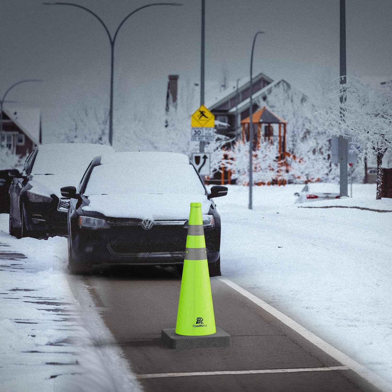 28 Inch Collapsible Traffic Safety Cones - Weighted Base & Reflective Collars, 4 Pack