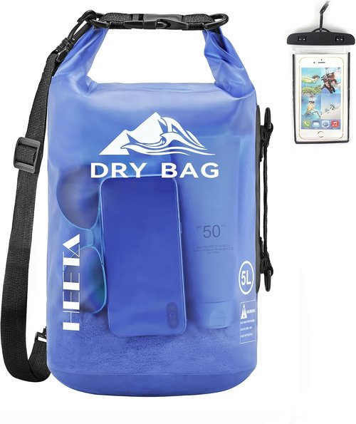 HEETA Waterproof Dry Bag - Lightweight Roll Top Storage Backpack with Phone Case | 5L/10L/20L/30L/40L Sizes for Travel, Swimming, Boating, and Camping