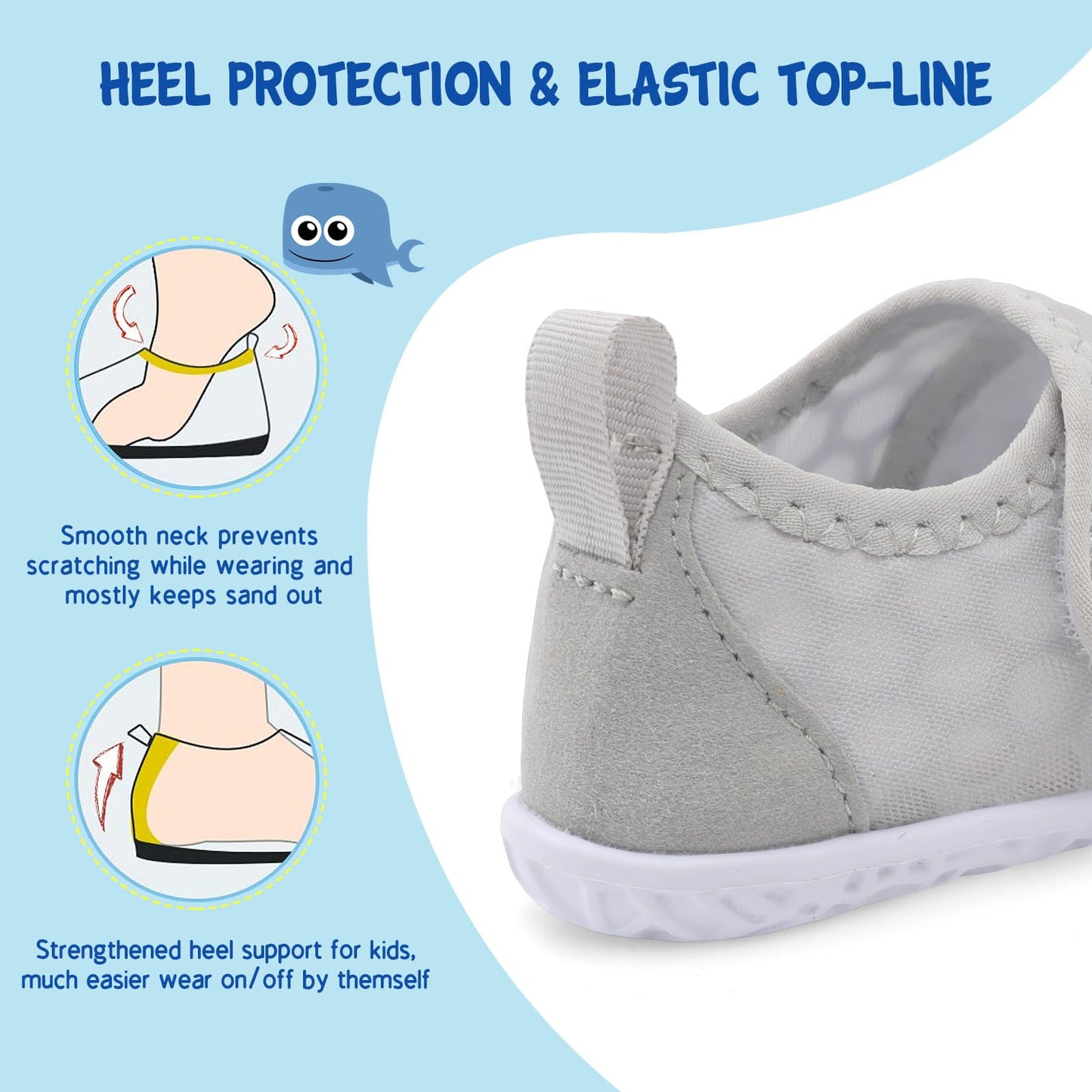 LeIsfIt Boys Girls Water Shoes Kids Aqua Socks Toddler Quick-Dry Swimming Shoes Non-Slip Summer Shoe for Beach Pool Surf, LightGrey, 11 Toddler