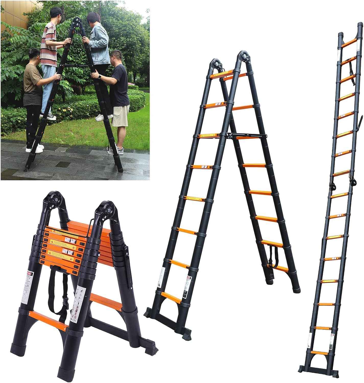 8.5 FT Telescoping Ladder - Lightweight Aluminum Extension Ladder with Stabilizers for Home & RV Travel
