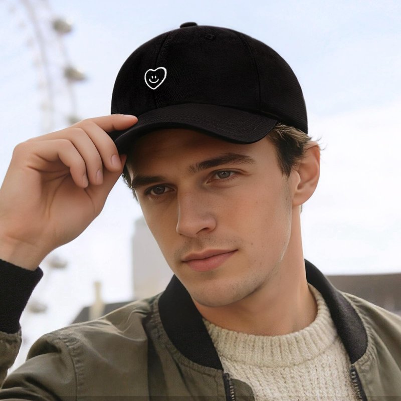 XMMAXFLOW Unisex Baseball Cap with Exquisite Pattern, Adjustable Embroidered Baseball Cap as a Delicate Gift (US, Alpha, One Size, MF09-WhiteSmileLove-Black)