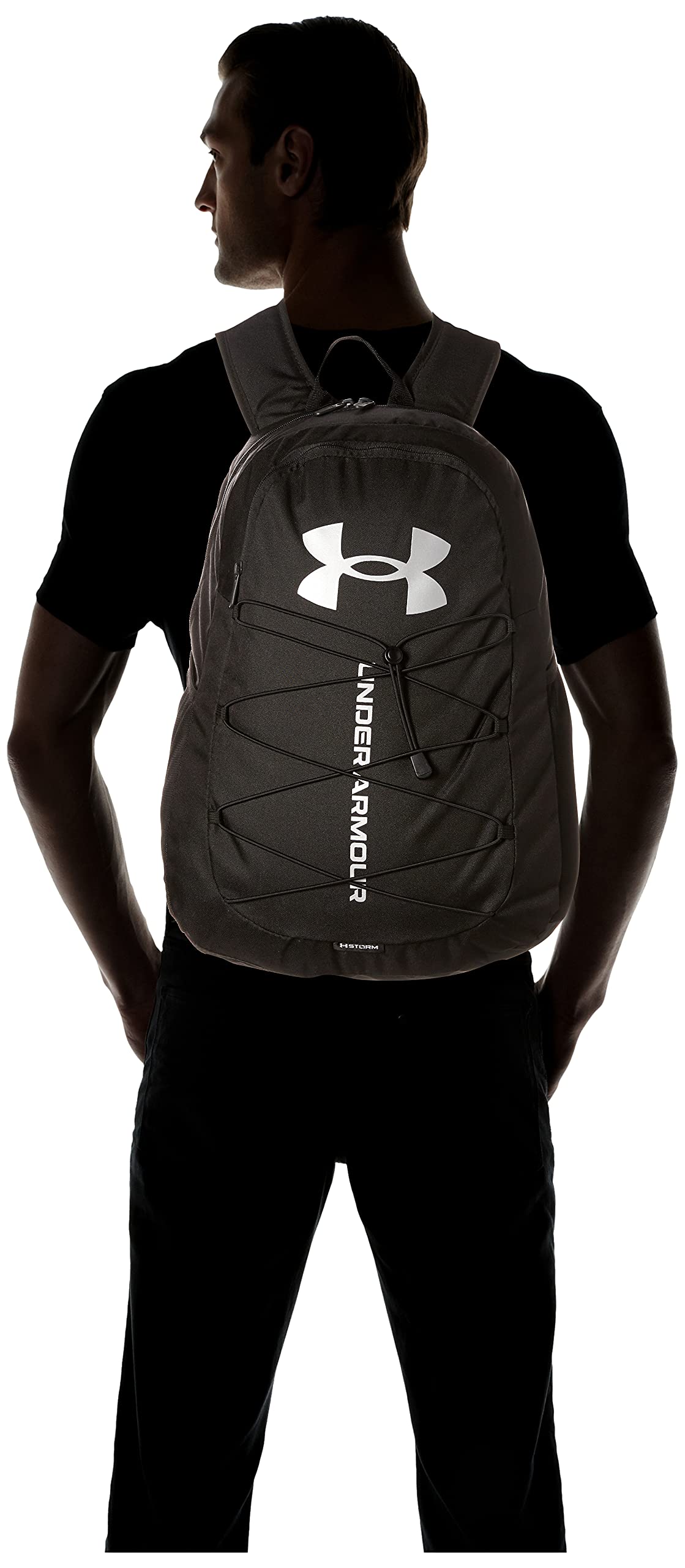 Under Armour Unisex-Adult Hustle Sport Backpack, Black (001)/Silver, One Size Fits All