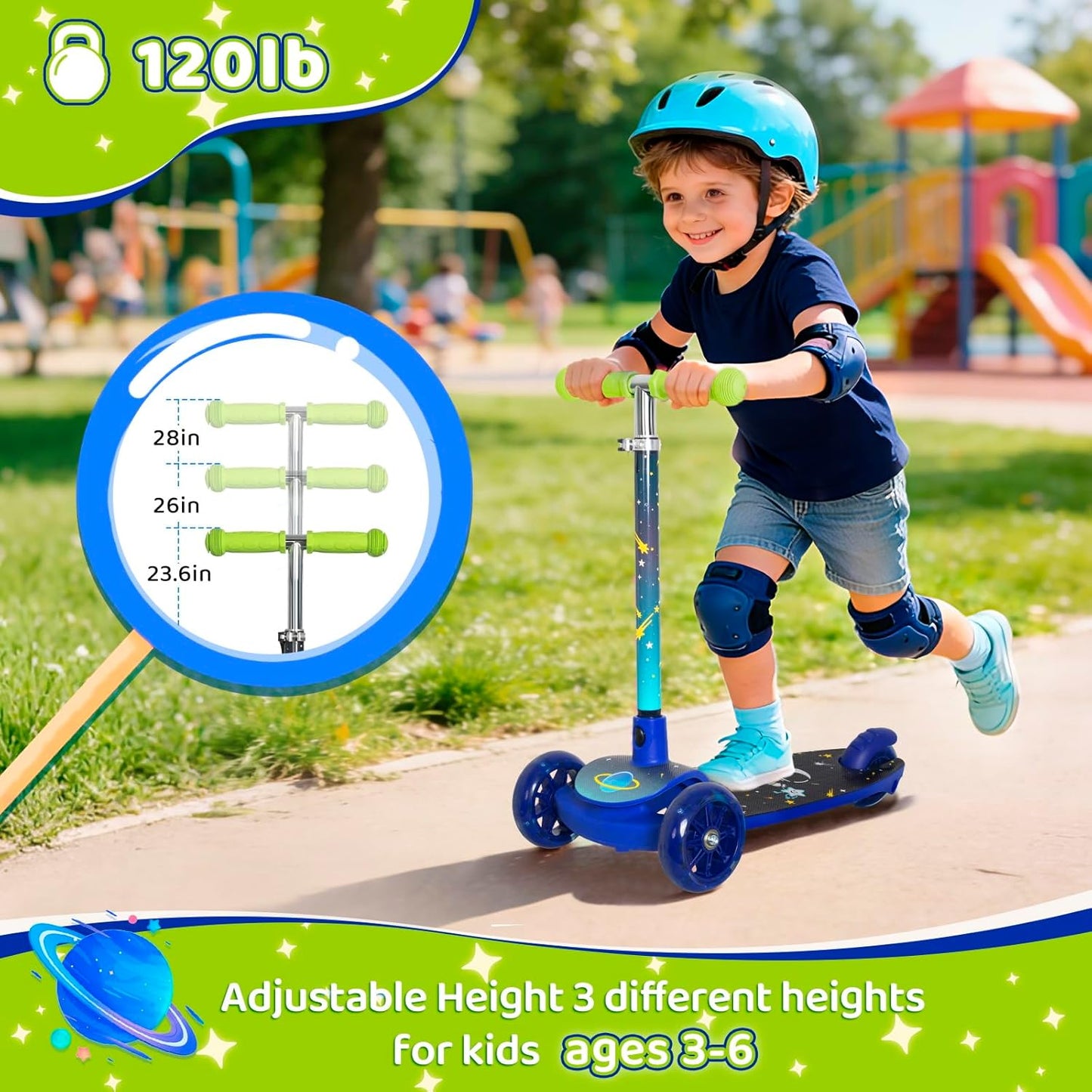 Nattork 3-Wheel Toddler Kick Scooter - Adjustable Height, Light-Up Wheels & Anti-Slip Deck for Ages 2-8