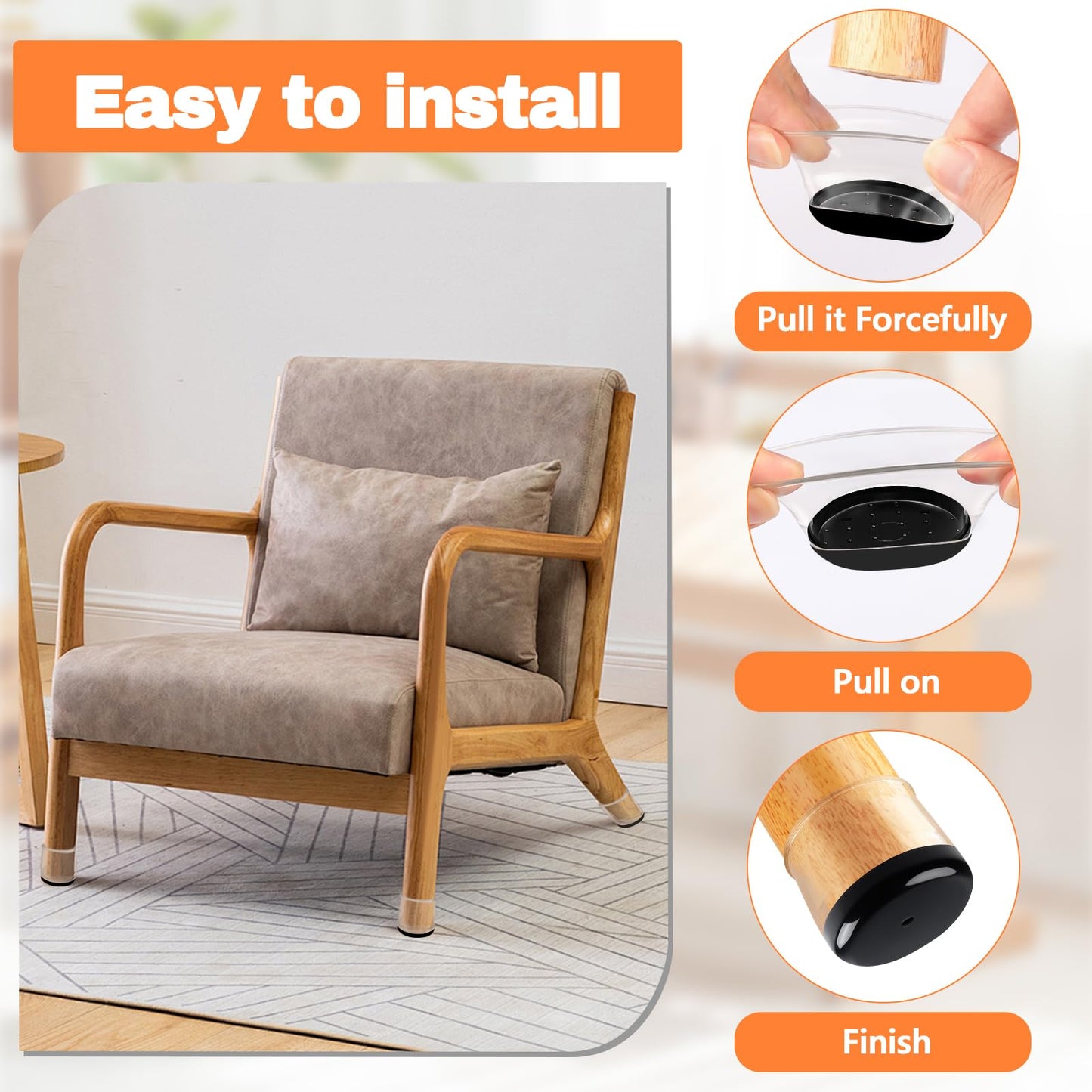 16pcs Chair Leg Protectors for Carpet, Round Bar Stools Feet Glides Covers Caps Furniture Foot Sliders with Plastic Pads, Damage-Free Move on Carpets (Fit:5/8"~13/16", Black Bottom)