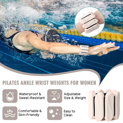 Wrist Weights, 2Pack Wrist Ankle Weights for Women & Men, 2lb Adjustable Silicone Arm and Leg Weighted Bangles(1LBs Each), Fits for Yoga, Pilates, Home Gym, Jogging, Cardio, Strength Training (Beige)
