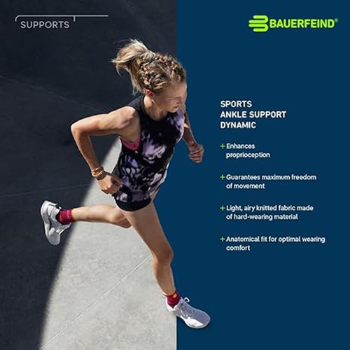 Bauerfeind Sports Ankle Support Dynamic - Ankle Compression Sleeve for Freedom of Movement - 3D AirKnit Fabric for Breathability - Premium Quality & Washable (M, Rivera)