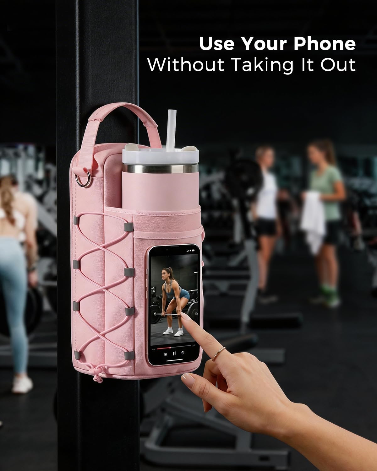 Skiennix Magnetic Gym Bag for Women - Water Bottle Holder & Touchscreen Pocket | Fits 40oz Tumbler, 4 Built-in Magnets, Shoulder Strap