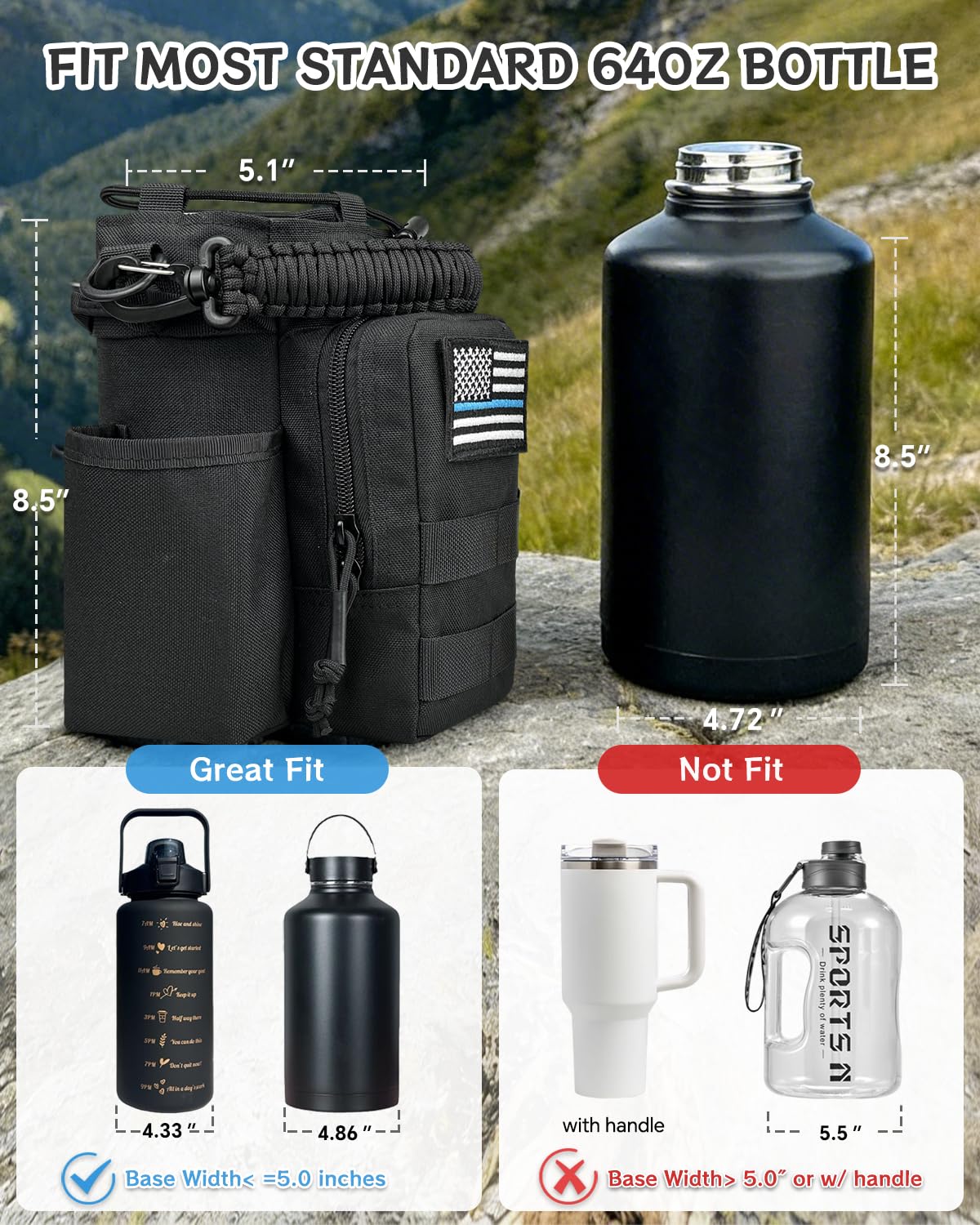 COOLYARD Water Bottle Holder with Strap Crossbody Sling Carrier Bag with Phone Pocket Molle Tactical Pouch for Walking Hiking Camping Gym Black