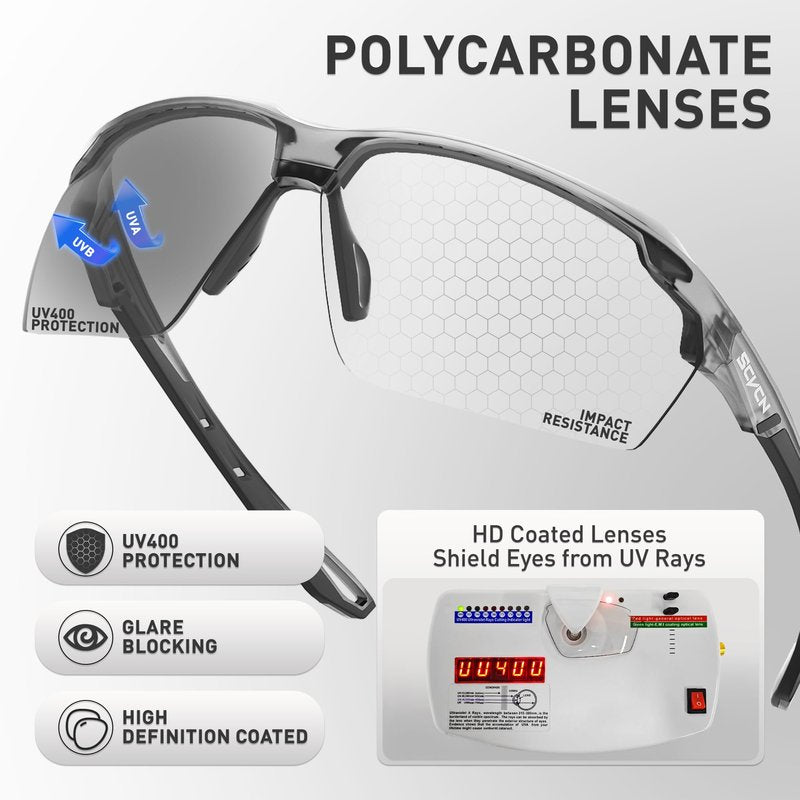 SCVCN Photochromic Sunglasses Sports Cycling Glasses for Men Women Youth Clear Cycling Glasses UV400 Protection Baseball Driving MTB Running Softball 06