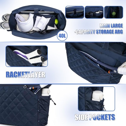 Homlume Womens Tennis Bag with Shoe Compartment, Convertible Strap and Hidden Fence Hook – Stylish Tennis Racket Bags for Women and Practical Tennis Bags for Women