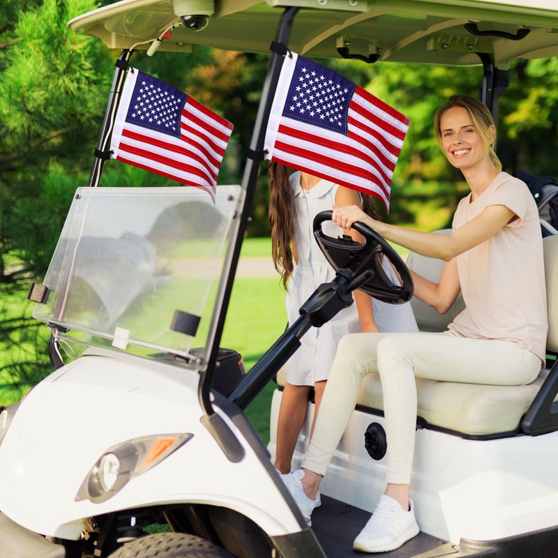 TOBWOLF 2PCS 12"x18" Golf Cart Flags, American Flag Embroidery with Elastic Strap Bracket for Easy Installation, 250th Anniversary Patriotic US Flag for Boat, Bike, Golf Cart & Independence Day Decor