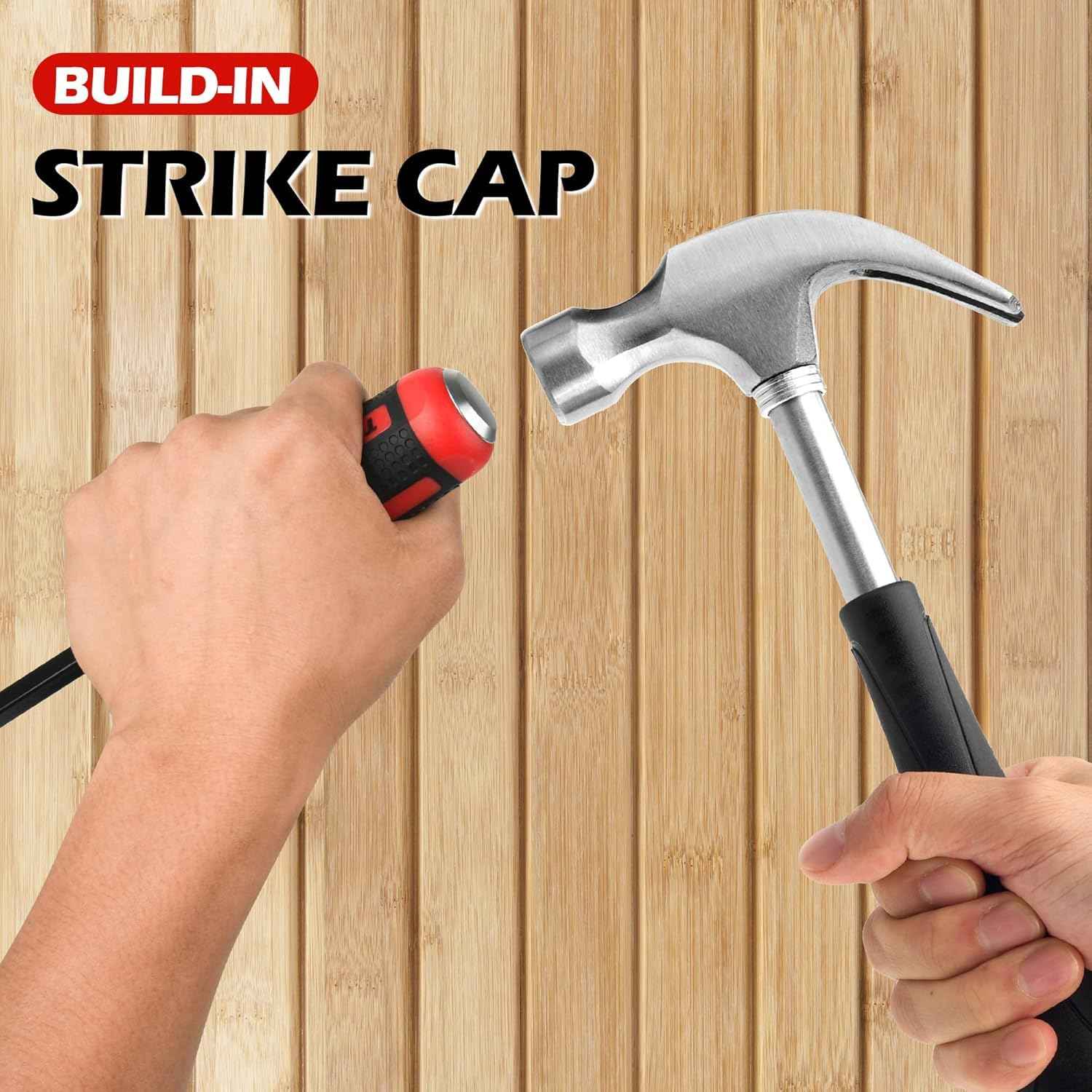 TOOLEAGUE Utility 3Pcs Pry Bar Set,8",12",18"Mechanic Hand Tools with Thicker Strike Cap Handle,Heavy Duty Pry Bar Tools for Automotive,Black and Red