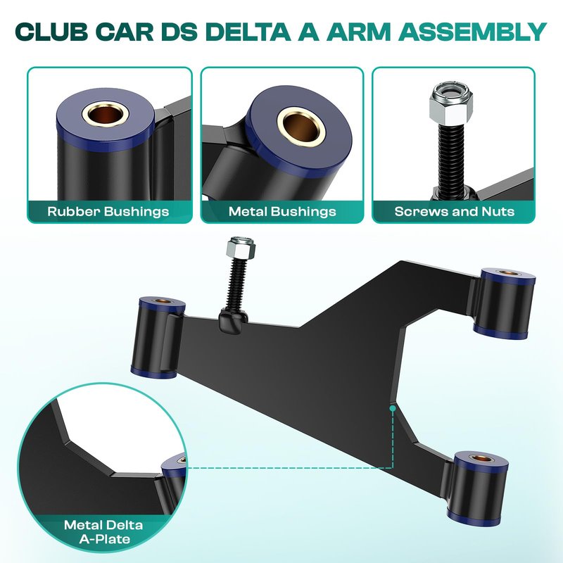 DRIVE UP Delta A-Plate Sub Assembly for Club Car DS 1993-Up Gas and Electric Golf Carts, Front Suspension Control Delta A Arm Plate with Bushings Screws Nuts Kit, OEM 1016353, 2 Pcs
