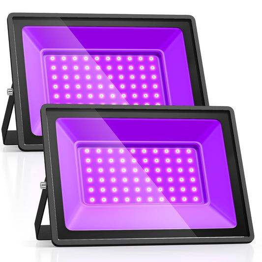 Glostars 2-Pack 50W UV Black Light，385-400 nm，IP66 Waterproof，Grounded Three-Prong Plug， Blacklight for Glow Party，Outdoor Black Lights，Halloween & Christmas !