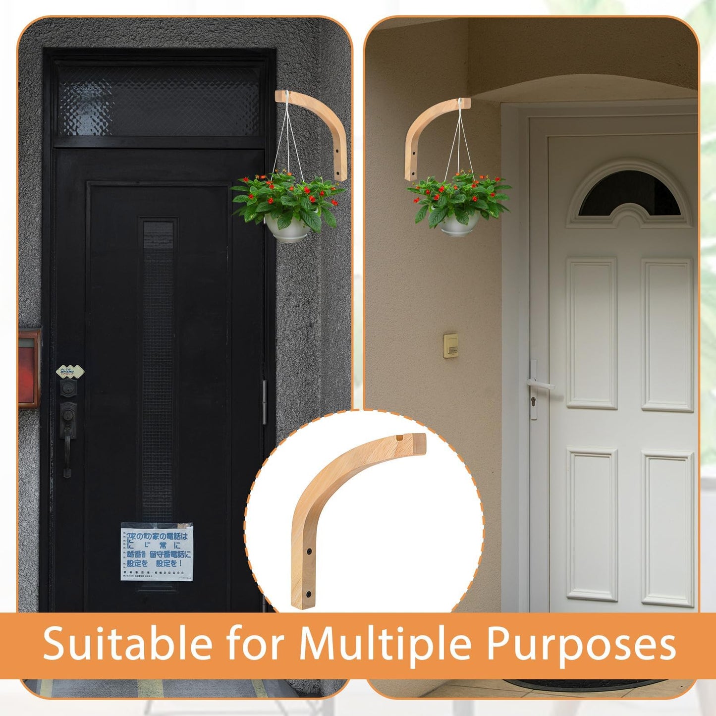 Smowfes Wooden Wall Hooks for Plants - 8 Inch Indoor Plant Hangers, 2 Pack Decorative Wood Wall Hooks for Hanging Planters, Lanterns, Wind Chimes & Garden Decor (Natural Wood, Heavy Duty)