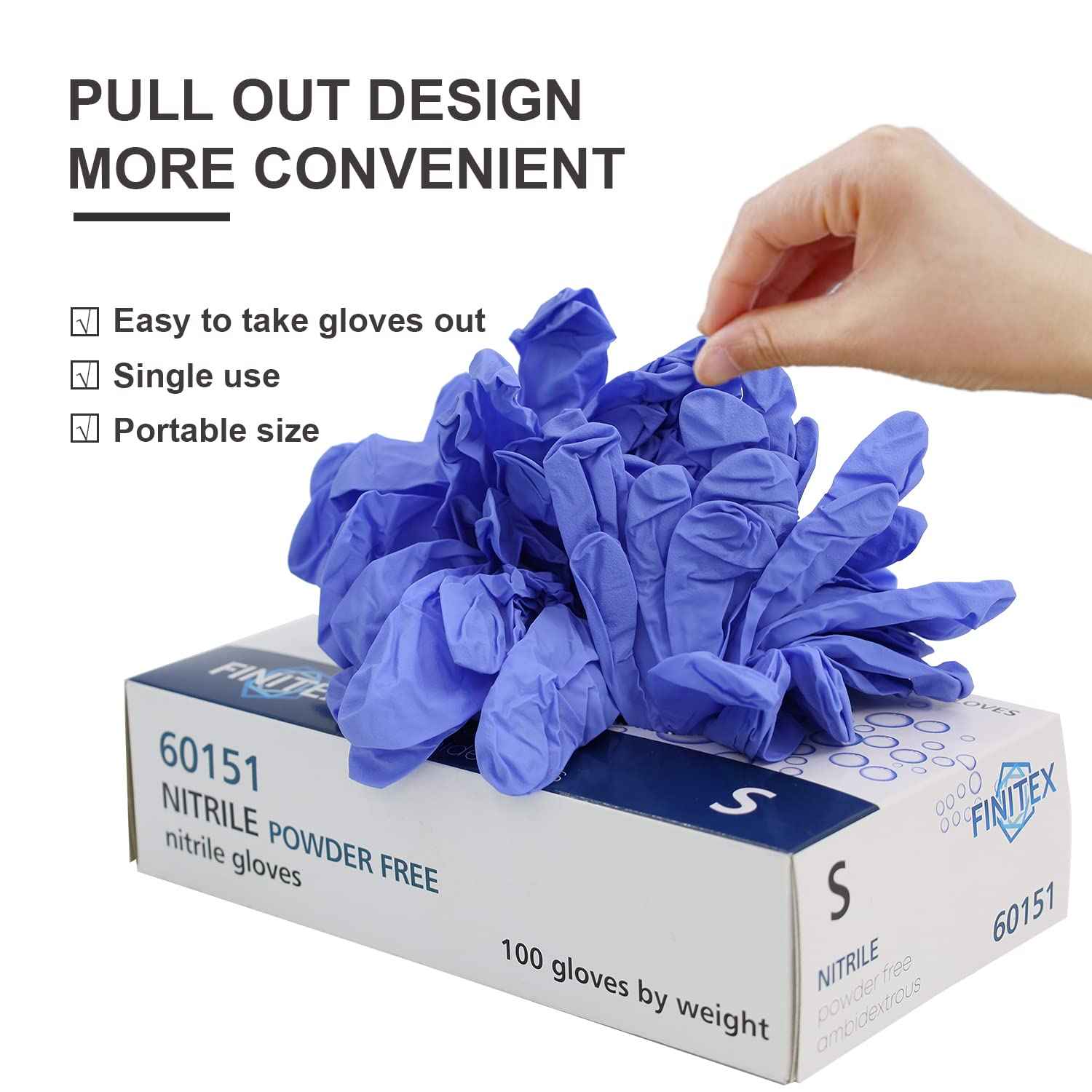 FINITEX Disposable Nitrile Exam Gloves 1000 PCS - 3.2mil Ice Blue Powder-free Latex-Free Examination Home Cleaning Food Gloves (M)