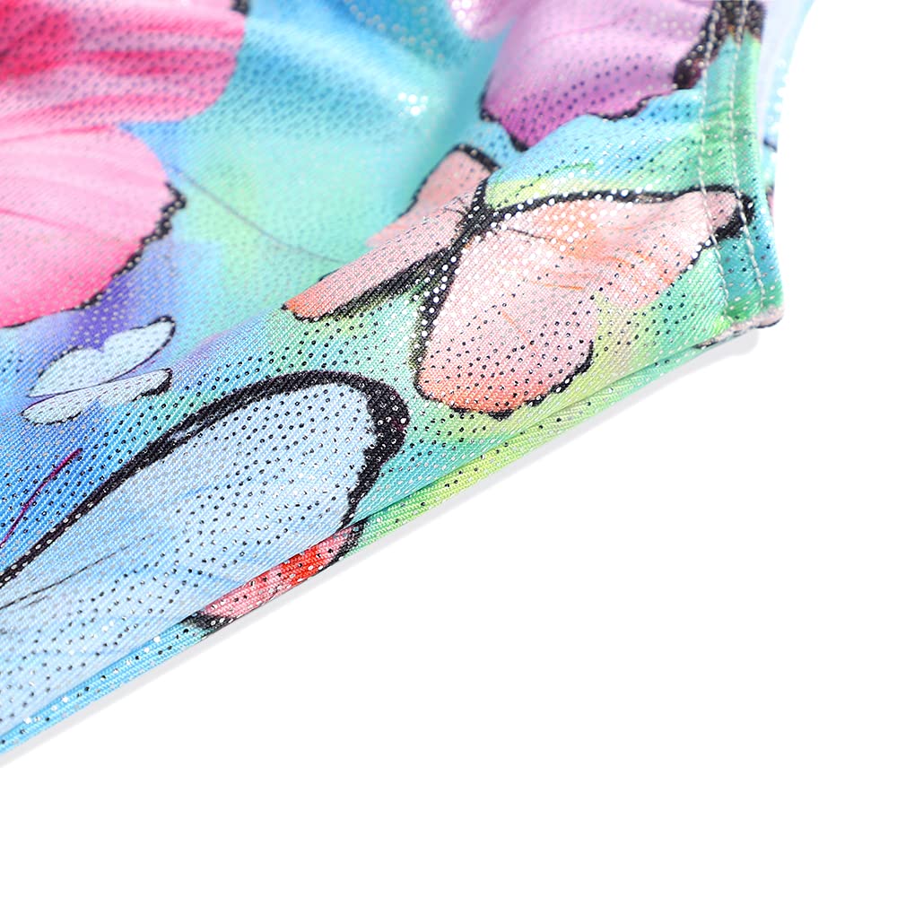 Belovance Leotards for Girls Gymnastics 9 10 Kid Leotard Athletic Dance Wear Shiny Rainbow Butterfly Biketard Unitard (Rainbow Butterfly, 9 10 Years)
