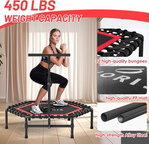 CLORIS 45'' Rebounder Trampoline for Adults - Max Load 450lbs, Trampoline with Adjustable Foam Handle Indoor/Outdoor Fitness Body Exercise