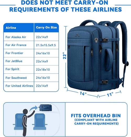 AREYTECO 60L Large Capacity Laptop Backpack - Expandable Water-Resistant Travel Bag for Men | Blue