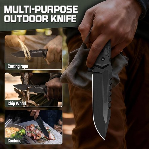 Freelander Fixed Blade Knife with Sheath - High-Carbon Steel Survival Knife with Ergonomic Handle，Full Tang Bushcraft Knives for Camping, Outdoor Survival and Gardening, Gift for Men
